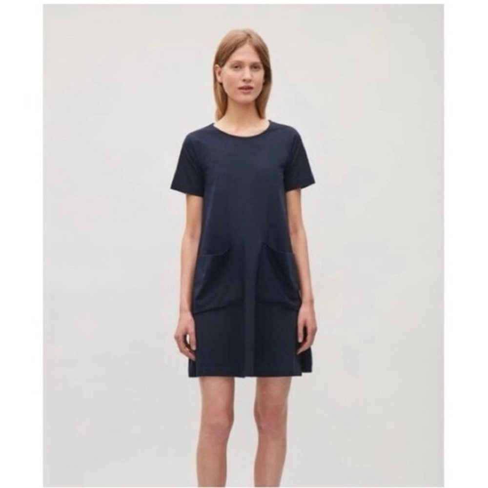 COS Navy Blue Cotton Shift Dress XS Minimalist Scandinavian Style